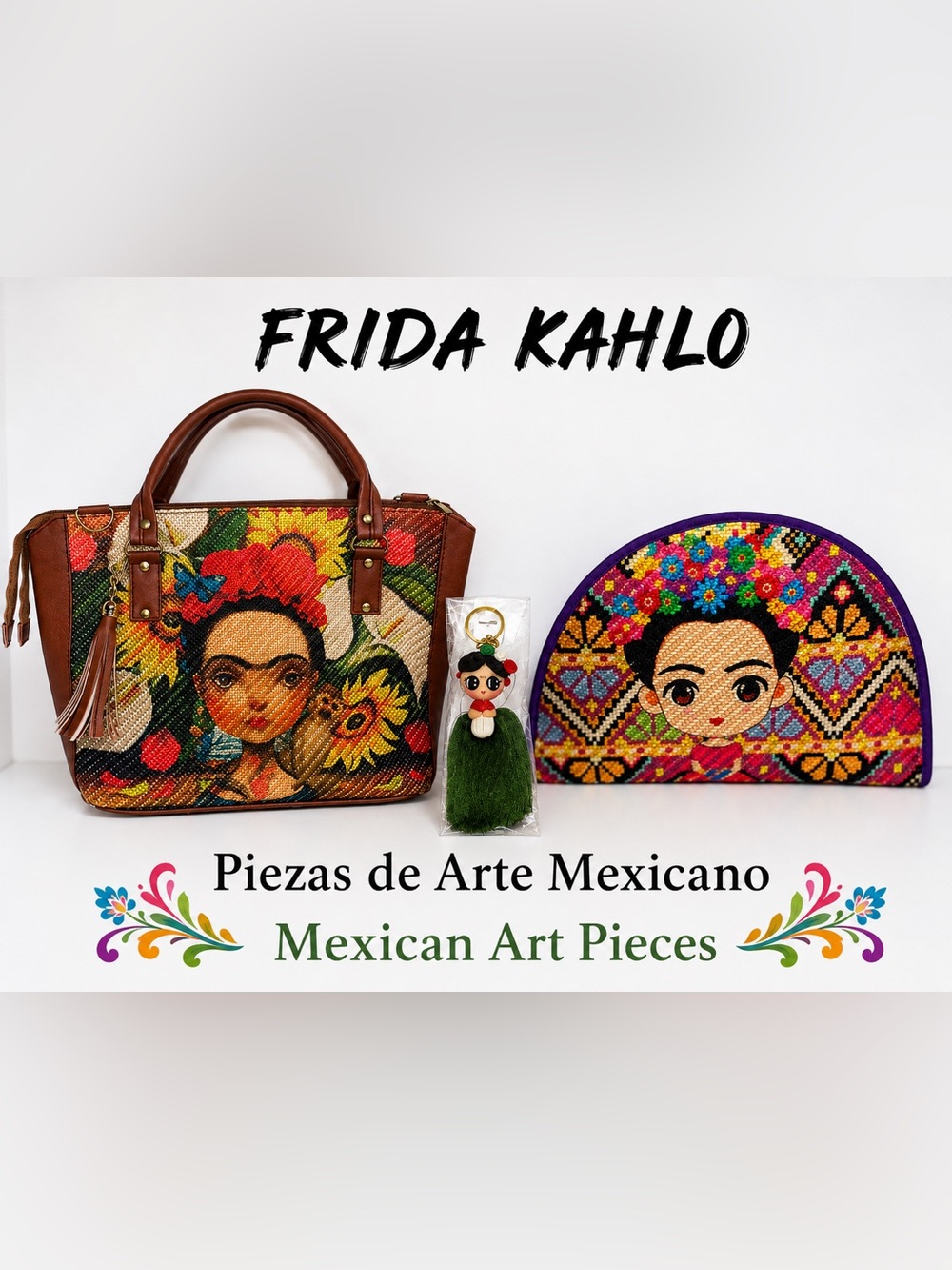 Handbag and makeup bag Frida Kahlo Mexican Art 3 Piece Gift Set Handmade